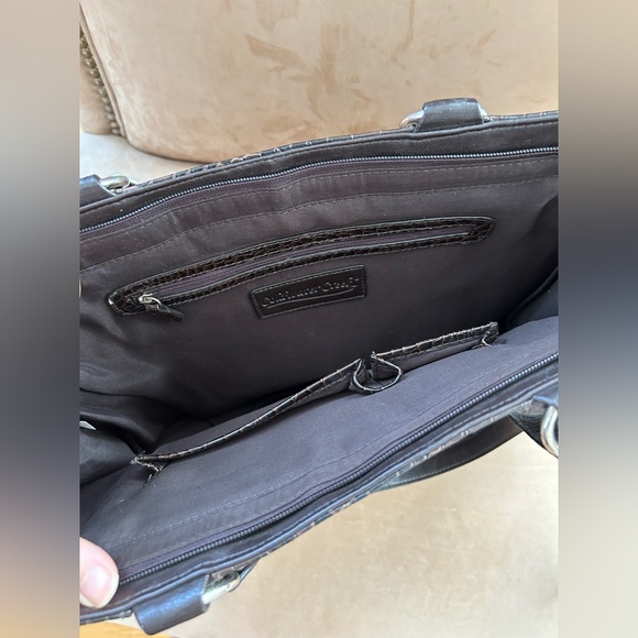 Coldwater Creek Faux Leather Croc Tote Bag in Very Dark Brown - Picture 10 of 12